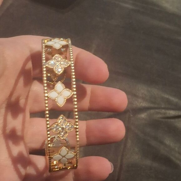 18k Gold Plated White & Diamond Bracelet Bangle Designer Inspired - Picture 2 of 4